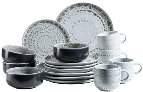 MÄSER 931745 Serie Spicy Market Set di stoviglie dipinte a mano per 4 persone in stile mediterraneo vintage, servizio combinato da 16 pezzi, in ceramica, blu, gres