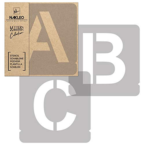 NAKLEO Alphabet Malschablonen Set 42 Stück, 10 cm Buchstaben & Zahlen Modern Sans Capital Schriftart, Wiederverwendbare Kunststoff Stencil, DIY Handwerk Holz Möbel Wand Dekoration