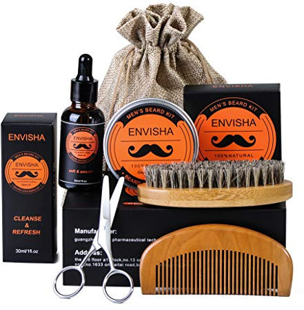 SWEET CARROT Bartpflege Set Bartpflegeset Geschenke inkl. Beard Balm(60g) Bartöl(30ml) Bartbürste Bartschere Bartkamm mit Reisetasche und Reisebox Geschenkset für Männer