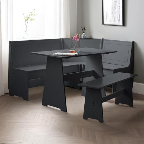 Julian Bowen Anthracite Wood Newport Corner Dining Set with Storage Bench