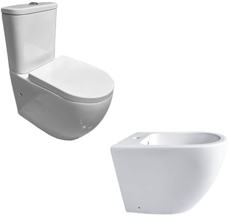 KIT Inodoro adosado a pared+ Bidé a juego Modelo ROMA, fabricados en porcelana blanca esmaltada. El Pack incluye Bidé a juego. Inodoro completo con cisterna y tapa amortiguada