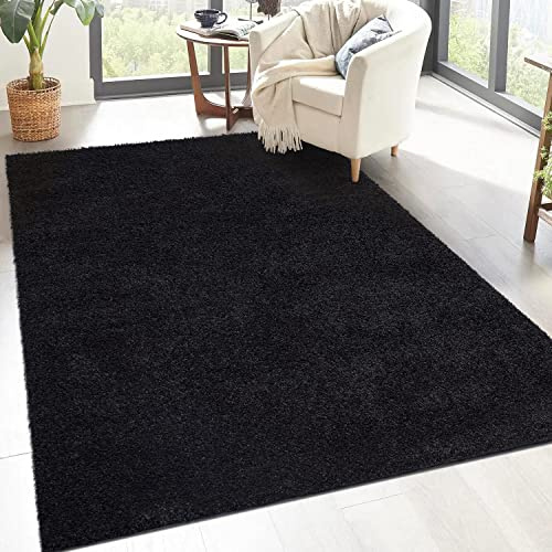 carpet city Shaggy matta med hög lugg – 200 x 290 cm – svart – lång lugg, vardagsrumsmatta, enfärgad modern – fluffiga, mjuka mattor, sovrum, dekoration