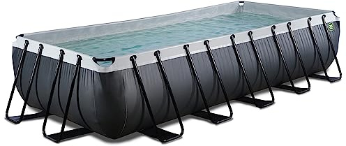 EXIT TOYS Piscine Hors Sol Tubulaire Rectangulaire 540 x 250 x 100 cm avec Pompe à Filtre à Sable – pour Familles et Grands Jardins – Cadre en Acier Thermolaqué – Wood Pool – Marron