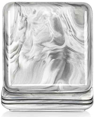 MALACASA, Serie Ivy, 4 teilig Marmor Porzellan Speiseteller Pastateller, Kuchenteller Dessertteller Frühstücksteller Tafelservice für 4 Personen, Geschirr zum Servieren, Essteller 25.5x25.5x2.5CM