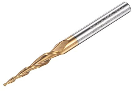 sourcing map Tapered Ball Nose End Mill, TiSiN Coated Solid Carbide 2 Flute Spiral Milling Cutter, 0.75mm Radius, 1.5mm Diameter, 6mm Shank, 75mm Length, 8.44 Degree Angle