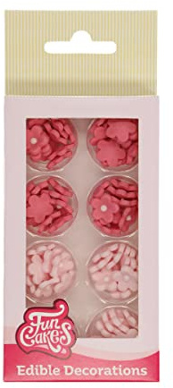 FunCakes Decorazioni di Zucchero Fiori Rosa, Pronti all'Uso per la Decorazione di Torte, Facile per Cupcake, Muffin e Altro, Set e 64