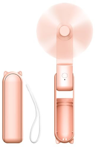Mini Ventilateur Portable Pliable avec Batterie Rechargeable USB - 14-21h d'Autonomie, pour Bureau, Poche et Voyage - Rose