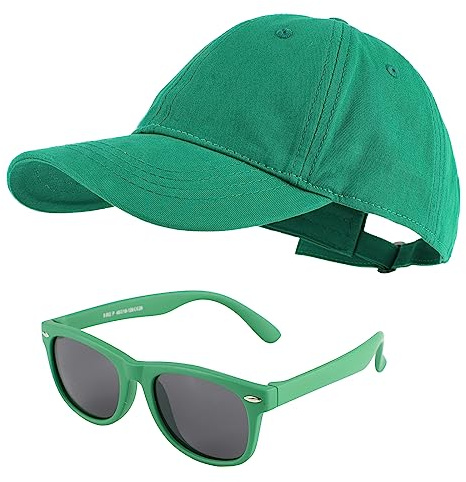 MK MATT KEELY Baseball Cap Jungen Mädchen Sonnenbrille Kinder 3-10 Jahre 2er Set Baumwolle Snapback Kappe Sommer Sonnenschutz Zubehör,Grün
