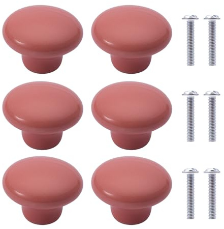 NAKUPENDA 6 stycken möbelknoppar runda keramiska skåp tryckknappar knopp keramik runda handtag för barnrum kök skåp bokhylla (ljusröd)