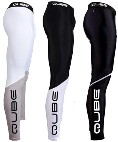 QUBE Mens Compression Leggings Cool Dry Sports Running Gym Tights Base Layer Bottom Cycling Pants for Workout Athletic Training thermal underwear (UK, Alpha, XS, Regular, Regular, White/Brow)