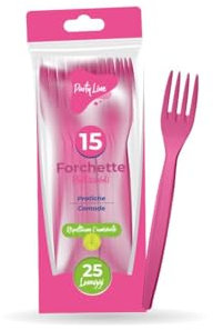 Forchette in plastica riutilizzabile colore Fucsia - la confezione comprende 15 forchette