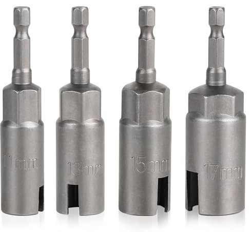 DBREAKS Stecknuss Set, 4 Stück 1/4 Zoll Sechskant Steckschlüssel Werkzeuge, 11mm&13mm&15mm&17mm Flügelmutter Schraubendreher Set, Adapter Bitsatz Steckschlüsselsatz, Anschrauben Schraubenschlüssel