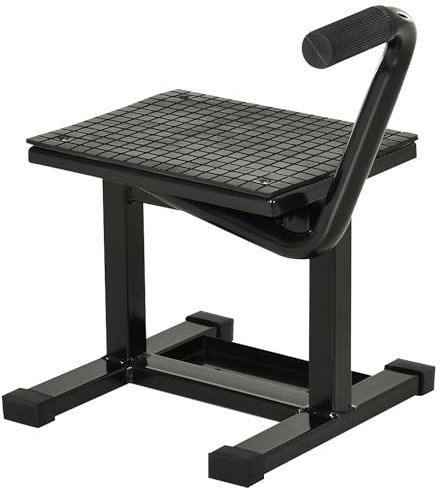 DURHAND Cavalletto per Moto in Metallo per Moto max 150 kg, Cavalletto Alzamoto con Superficie in Gomma e Manovella, 48x34x43 cm, Nero