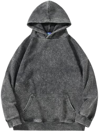 PADOLA Oversize Sweats à Capuche Femme Y2k Pull Femme Coton Veste Polaire Manches Longues Vintage délavé Sweat mi Saison Basic Hoodie Femme Rétro Pulls Casual Sweatshirts Hiver (XL, 0 Noir)