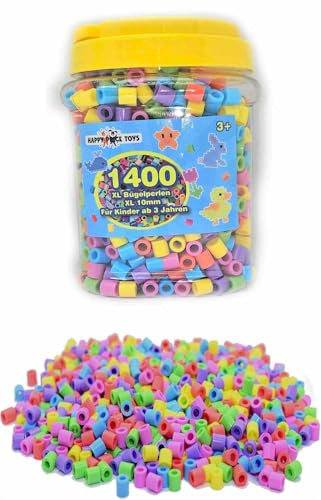 Burk med 1 400 Maxi XL 10 mm strykpärlor pastellfärger stora 10 mm pärlor för barn från 3 år. (Kompatibel med alla Maxi pennskivor)