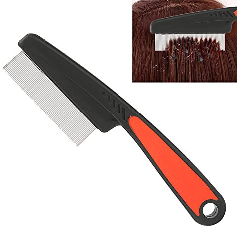Haosie Peigne Anti Poux Extra Fine Dents en Métal à Long Manche, Peigne Lentes en Acier Inoxydable Pour Enlever Les Poux