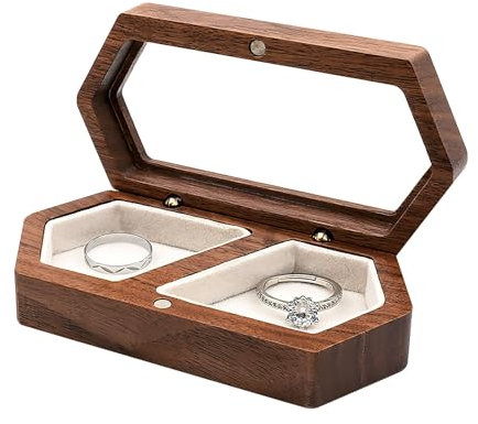 PacuM Boîte à Bagues en Bois de Noyer Boîte à Bagues Personnalisée Boîte Pour Bagues De Fiançailles Boite Alliance Mariage Boîte à Bagues de Fiançailles Noyer，pour Cérémonie de Fiançailles et Mariage