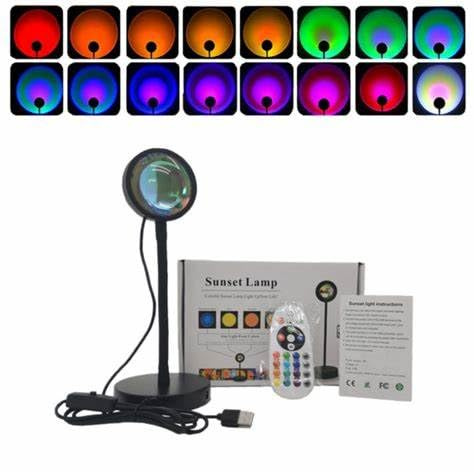 LUNO Welfare Lampe Coucher de Soleil LED, Projecteur Sunset 24 Couleurs avec Télécommande, Rotation 180°, Alimentation USB, Lampe Ambiance Chambre Salon, Photo Vidéo TikTok Instagram