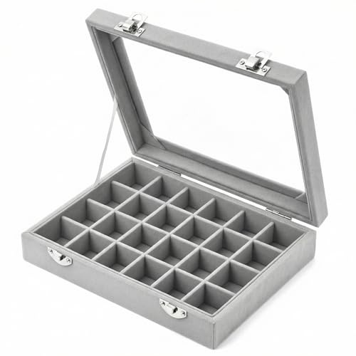 QWORK® 24 Slot Joyero De Terciopelo, Caja para Pendientes con Cubierta Transparente, para Viajes Y Almacenamiento En El Hogar