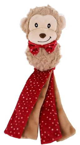 Rosewood Max Monkey Christmas Dog Toy - Festive Plush Squeaky Monkey with Tassels for Shaking – Soft, Interactive Holiday Pet Toy for Dogs and Puppies, Great for Play & Cuddles