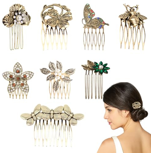 Menibeuty 8 Pièces Peignes À Cheveux Décoratifs, Peignes Latéraux pour Cheveux Vintage Femmes Décoratifs Peigne Chignon, Peigne Latéraux Français en Alliage Convient Aux Coiffures de Mariée