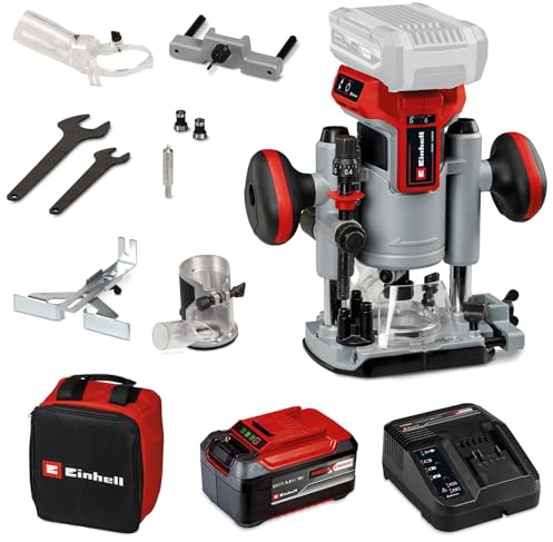 Einhell Professional Akku-Oberfräsen-Kantenfräsen-Set TP-RO 18 Set Li BL Power X-Change (18 V, Brushless, Frästiefen-Feineinstellung, inkl Zubehör+Tasche, inkl. 5,2 Ah Akku & Ladegerät)