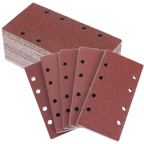QWORK® 50 Pezzi carta vetrata 93x185mm, 8 fori 40/60/80/120/240 carta abrasiva, per levigatrice orbitale