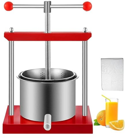 Fruktvinpress, manuell juicepress, juicemaskin i rostfritt stål med filterpåse, fruktciderkvarn för hem, gård, bigårdar, livsmedelsfabrik 6L/1.6Gal
