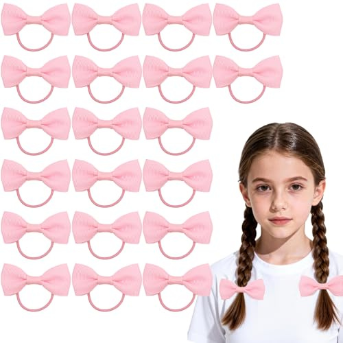 YAWYO Set di 20 Elastici per Capelli Bambini, Fasce Elastiche con Fiocchi, Nastri Rosa, Accessori per Capelli per Bambini e Donne