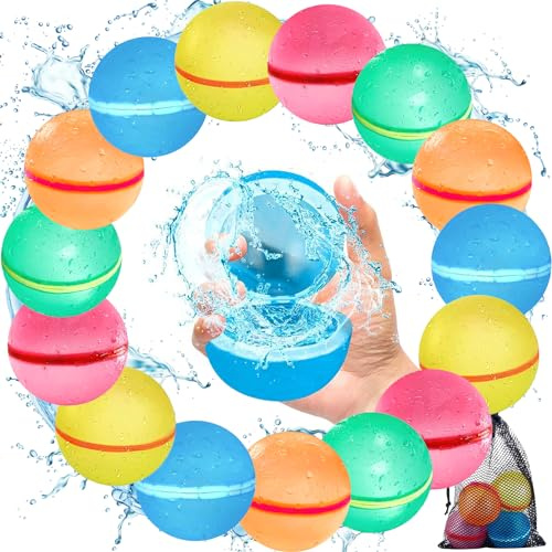 ZQEJEFD Palloncini Acqua Riutilizzabili, 15PCS Gavettoni Riutilizzabili, Facile da Riempire e Autosigillante, Bombe da Acqua Palloncini per Bambini Adulti, per Estivi Spiaggia, Piscina e Giardino