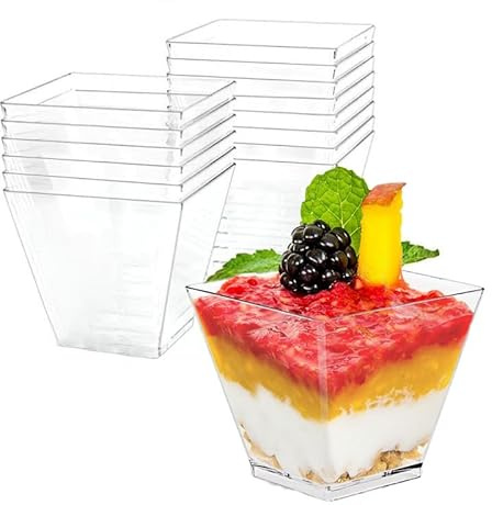 WSeltrium Dessertkoppar, 50 st 60ml/2oz Transparenta Mini Glasskålar återanvändbara i Plast för Mousse, Tiramisu, Födelsedag