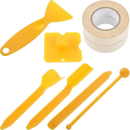 Kisangel Set Utensili per Calafataggio 8 Pezzi Spatola, Nastri Isolanti e Raschietti Resistenti, per Sigillatura Giunti Bagno e Cucina, Strumenti Manuali per Finitura Pavimenti e Fughe