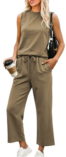 Rayson Tuta Estiva Donna Sportiva con Scollo Rotondo Tuta Sportiva Donna Estiva Senza Maniche e Pantaloni Elegante per Jogging Casa