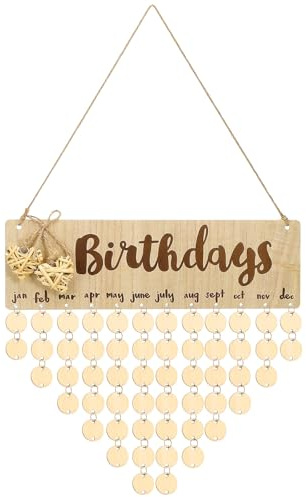 NIYANGLE Calendario Compleanni in Legno Lettere Minuscole, Facile da Assemblare, Promemoria per Festa della Mamma, Decorazione per Party Famiglia