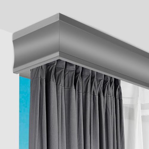 Anpassningsbart 3-i-1 ain spårsystem med pelmetlåda och dubbla glidare - aluminiumlegering för tak- eller väggmontering idealisk för heminredning, enkel inllat och mångsidig användning