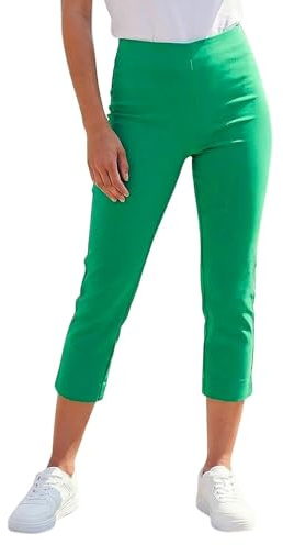 Roman Cropped Trousers for Women UK Ladies Capri Leggings Summer Pants Short Crop Stretch 3/4 Length Three Quarter Pedal Pusher Clothes Elasticated Bengaline Cut Off - Green - Size 16