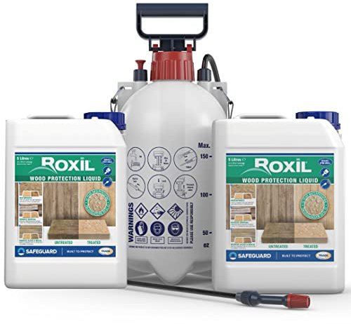 Roxil Waterproofing Liquid (2x5L & Sprayer) - 10 Year Wood Preserver and Sealer for Decking, Fence, Sheds and Furniture Outdoor