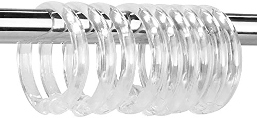 Qulable Clear Plastic Shower Curtain Rings, 12 PCS Circular Plastic Shower Curtain Hooks for Bathroom Shower Curtain Rod, Clear Shower Hooks for Shower Curtain, O Shaped Shower Rings for Curtain