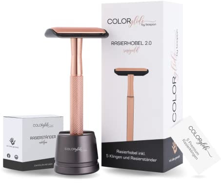 COLORglide® Rasierhobel Damen inkl. Rasierhobel Ständer & 5 Klingen | Rasierhobel Frauen Zero Waste | Safety Razor Rasierhobel Set | Rasierer Frauen geschlossener Kamm | boopan Damen Rasierer