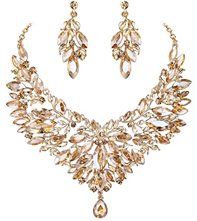 Clearine Juegos de Joyas de Mujer Conjunto de Joyería Nupcial para boda, Marquesa, Diamantes de Imitación de Cristal Collar Llamativo Pendientes Colgantes Juego