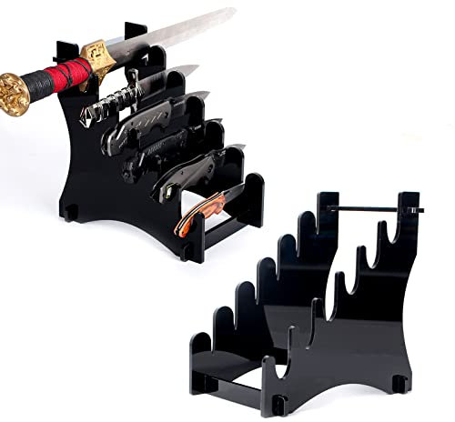 Porte-couteaux, présentoir à couteaux, support de stockage de couteaux, présentoir à couteaux de comptoir en acrylique à 6 niveaux, pour le stockage de l’affichage des couteaux (Noir)