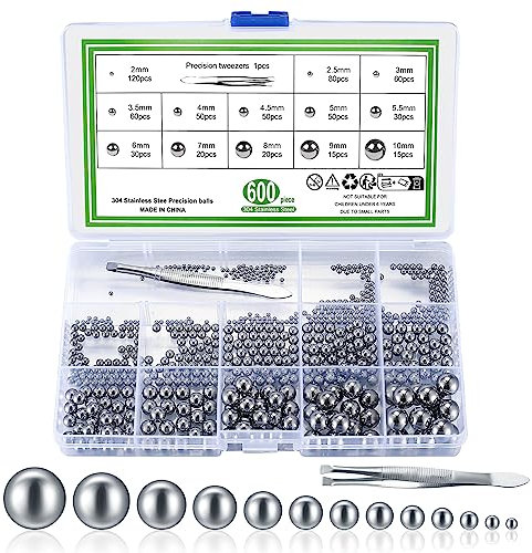 600 Pcs Precision Ball Bearings, Stainless Steel Bearings Balls Set, 13 Sizes Bicycle Bearing Steel Ball Assortment Kit for Bicycles, Skateboard, Motorcycles, Casters