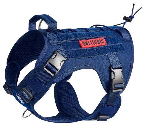 OneTigris Hundegeschirr, FIRE WATCHER Taktische Geschirr Sicherheitsgeschirr Hunde Hundeweste mit 1 Griffe und 2 D-Ring 1000D Nylon (M, Blau)