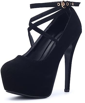 Women's Ankle Strap Platform Pumps Party Dress High Heels #11 Black Tag 42 - US B(M) 9.5