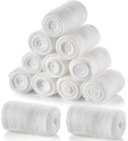 Gauze Bandage Rolls 10cm x 4.5m Conforming Stretch Bandage Soft Gauze Roll for Dressing All Types of Wounds and First Aid Kit 12 Rolls