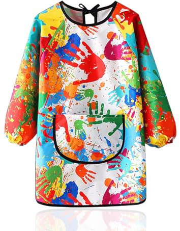 LZYDKH Malerkittel, Schürze Personalisiert Malschürze Wasserdicht Bastelschürze mit Ärmeln Tuschkittel mit Taschen Malkittel Kochschürze für Schule Kunst Malerei Kochen Großformat