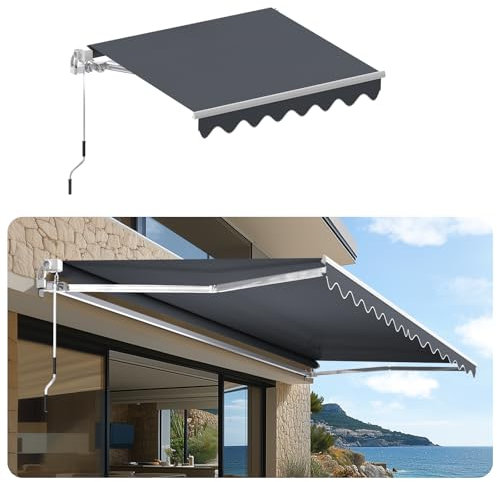 Gelenkarmmarkise mit Handkurbel,Markise,Balkonmarkise,Terrassenmarkise,UV-Beständig,Höhenverstellbar,Sonnenschutz,Wasserdicht,Winkel Einstellung,Sonnenmarkise für Außen Terrasse,Anthrazit,2.5x2M