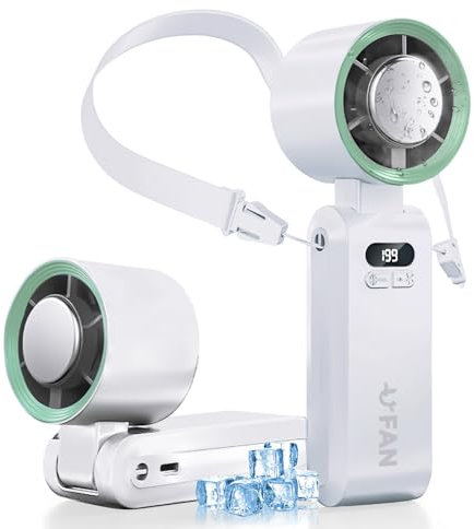 Mini Ventilador de Mano,Función de refrigeración,5000 mAh,viento fuerte y Turbo Ajustable de Velocidad (1-199),Ventilador de Cuello Pequeño Plegable USB para Camping,Viajes,Hogar,Oficina (Blanco)