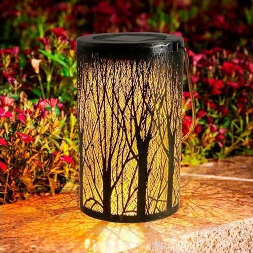 Mateju Paquet de 2 Lanternes Solaires d'Extérieur Jardin Decorative Lampions Solaires d'Extérieur Lanterne Étanche IP44 LED à Suspendre ou à Poser Lampe Solaire (10*18cm,Arbre)