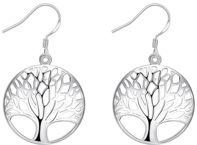AMDXD Orecchini da donna in vero oro bianco 14 carati, a forma di albero, stile Liberty Au585, oro